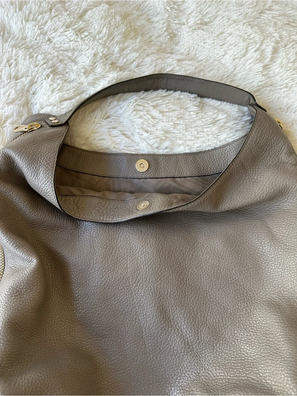 Rebecca Minkoff Pebbled Leather Hobo Shoulder Bag in Cement Gray Taupe